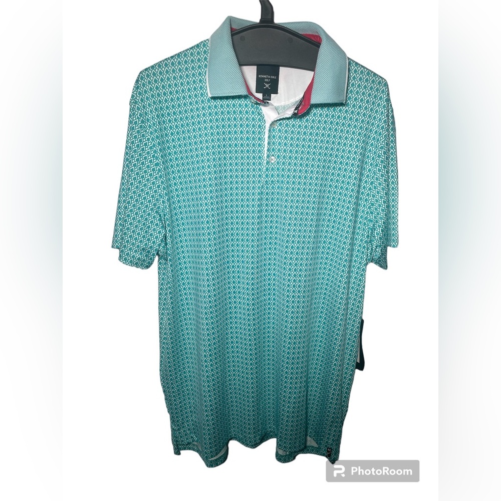 NWT Kenneth Cole golf  | teal geometric short sleeve golf polo men’s XL
